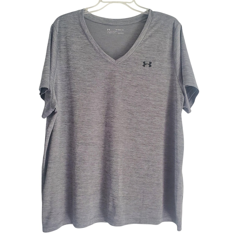 Under Armour Shirt Mens 2XL Gray HeatGear Loose V-Neck Athletic Training Workout